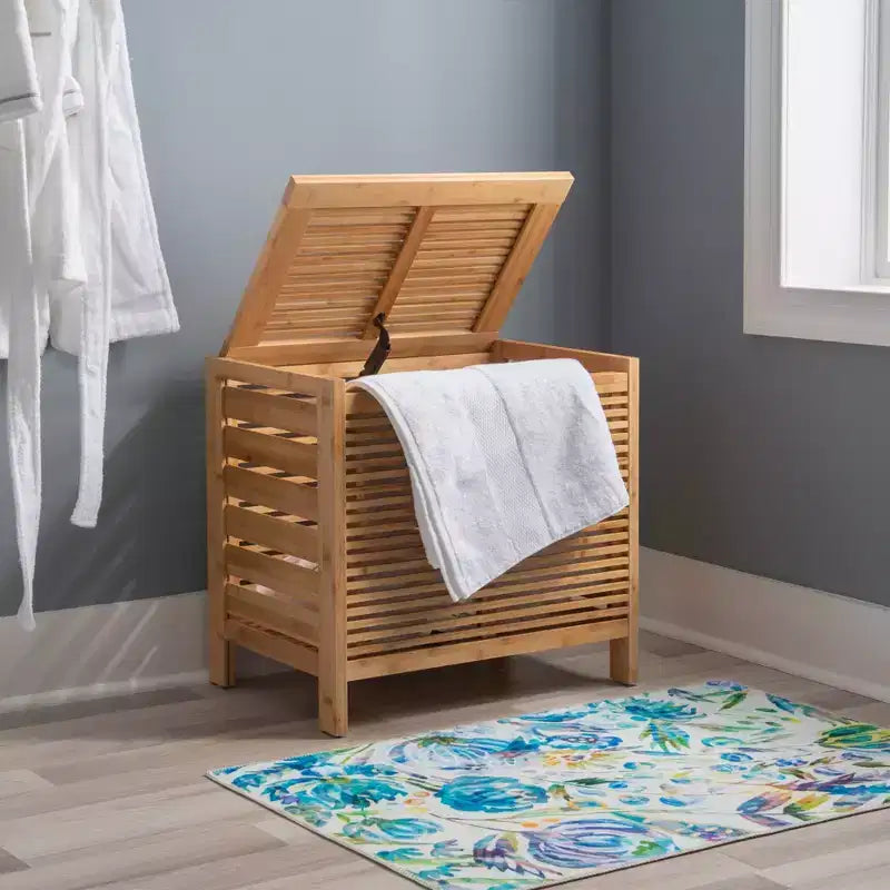 Cesto portabiancheria in bambù con coperchio, naturale, 55,25 cm L x 52,07 cm A x 38,74 cm P