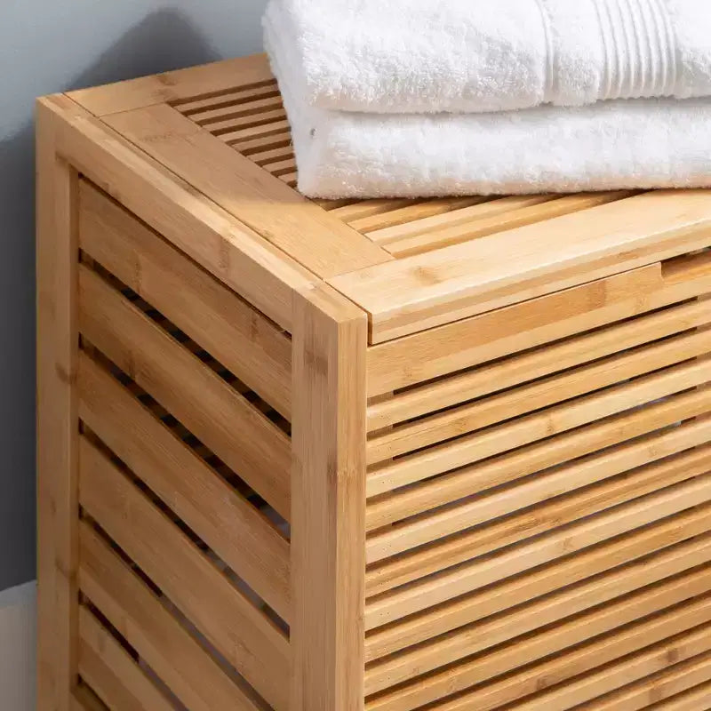 Cesto portabiancheria in bambù con coperchio, naturale, 55,25 cm L x 52,07 cm A x 38,74 cm P
