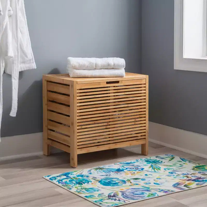 Cesto portabiancheria in bambù con coperchio, naturale, 55,25 cm L x 52,07 cm A x 38,74 cm P