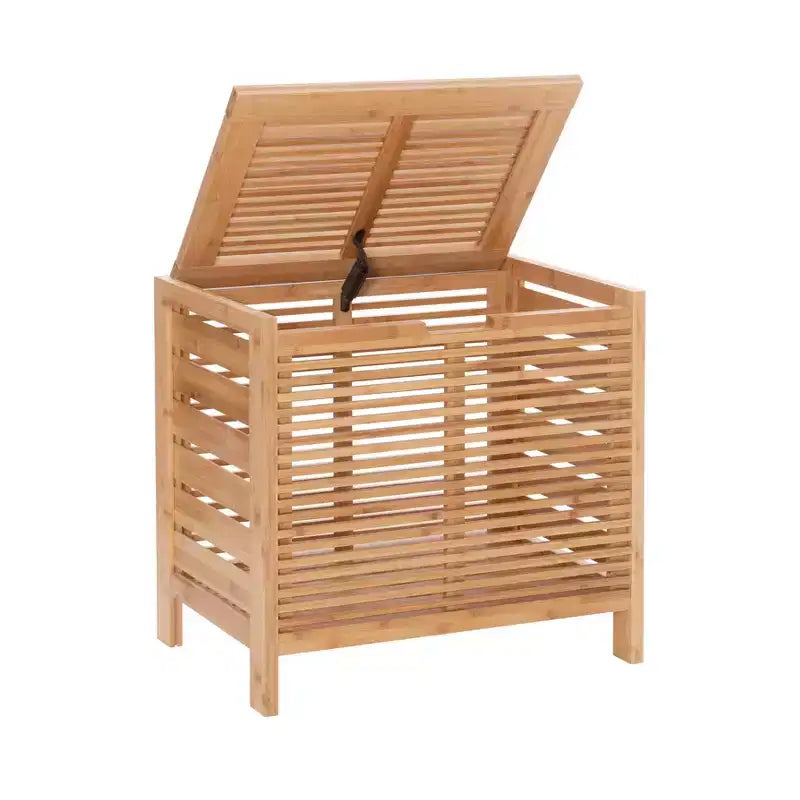 Cesto portabiancheria in bambù con coperchio, naturale, 55,25 cm L x 52,07 cm A x 38,74 cm P