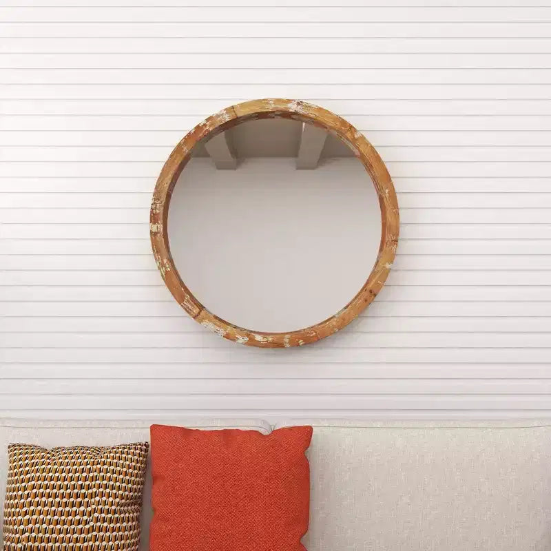 Specchio da parete rotondo in legno anticato, 100 cm, marrone