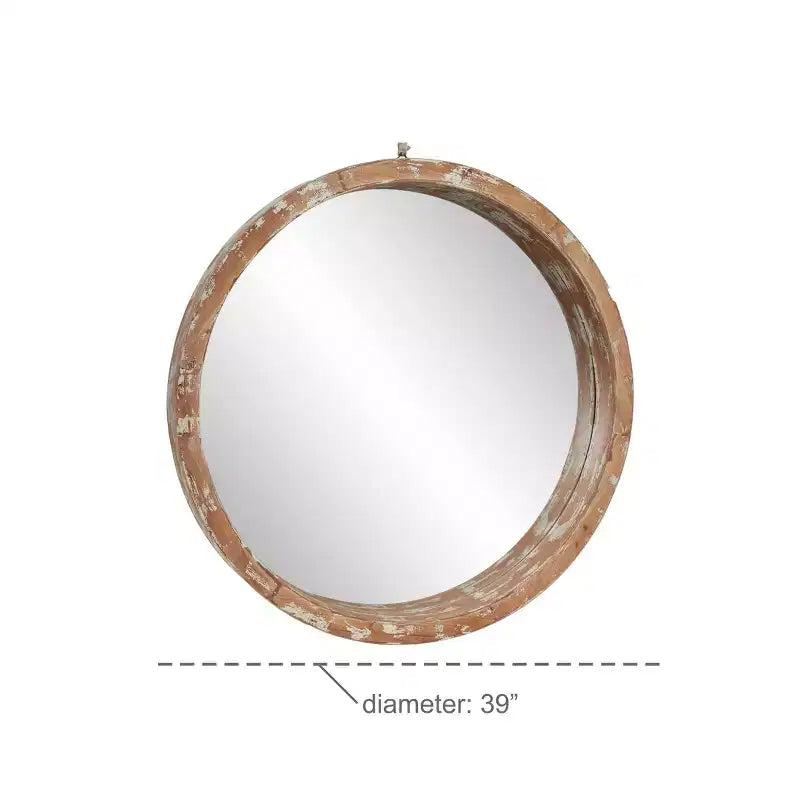 Specchio da parete rotondo in legno anticato, 100 cm, marrone