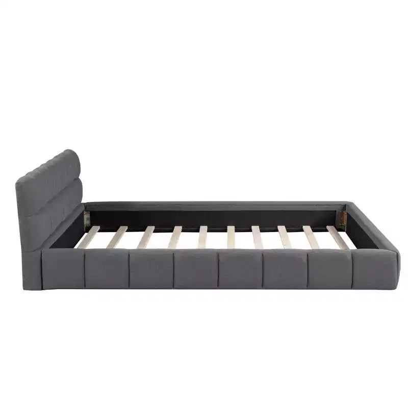Letto a piattaforma imbottito queen size con testiera in tessuto di lino