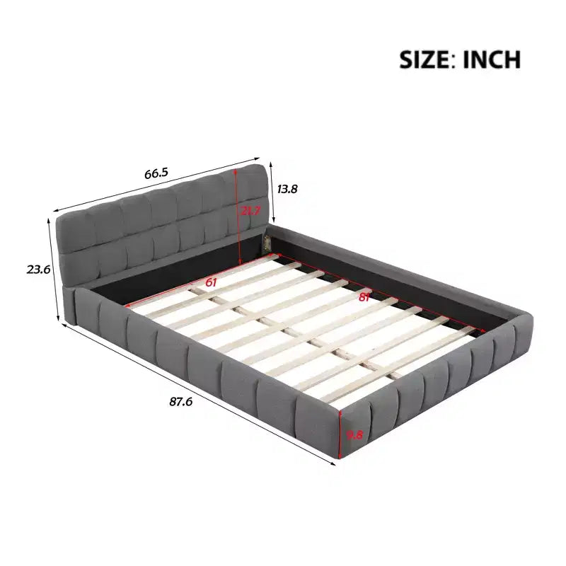Letto a piattaforma imbottito queen size con testiera in tessuto di lino