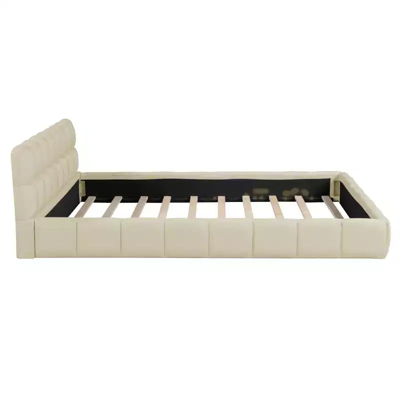 Letto a piattaforma imbottito queen size con testiera in tessuto di lino