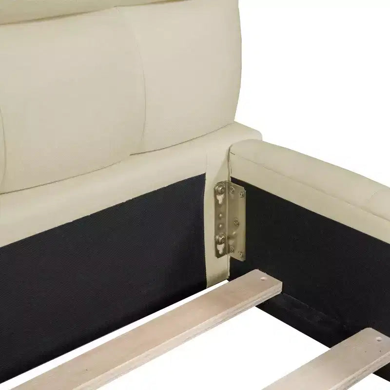 Letto a piattaforma imbottito queen size con testiera in tessuto di lino