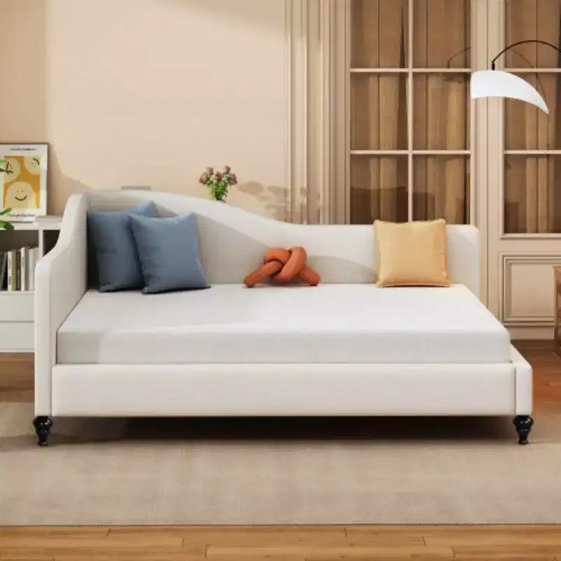Divano letto a L in lino, formato full-size, con gambe in legno massello