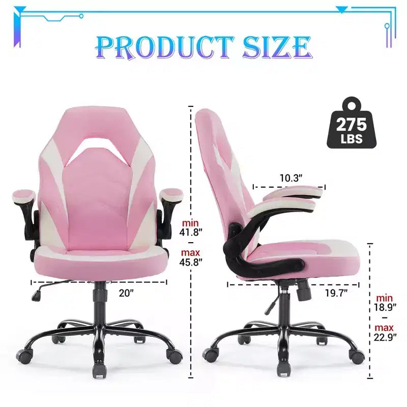 Sedia da gaming ergonomica con rivestimento in pelle PU, braccioli ribaltabili e supporto lombare