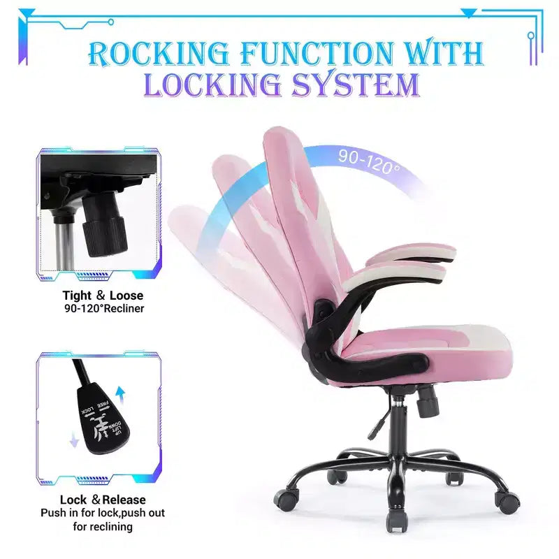 Sedia da gaming ergonomica con rivestimento in pelle PU, braccioli ribaltabili e supporto lombare