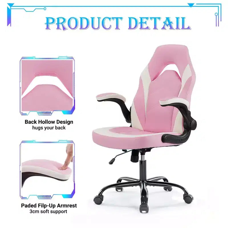 Sedia da gaming ergonomica con rivestimento in pelle PU, braccioli ribaltabili e supporto lombare