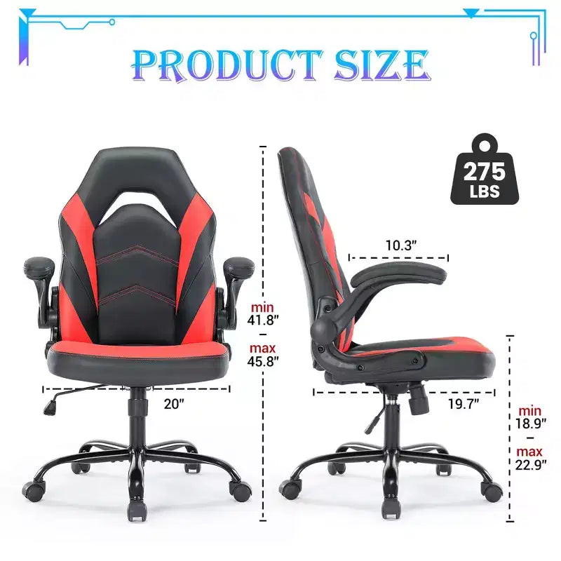 Sedia da gaming ergonomica con rivestimento in pelle PU, braccioli ribaltabili e supporto lombare