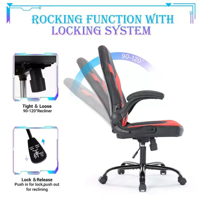 Sedia da gaming ergonomica con rivestimento in pelle PU, braccioli ribaltabili e supporto lombare