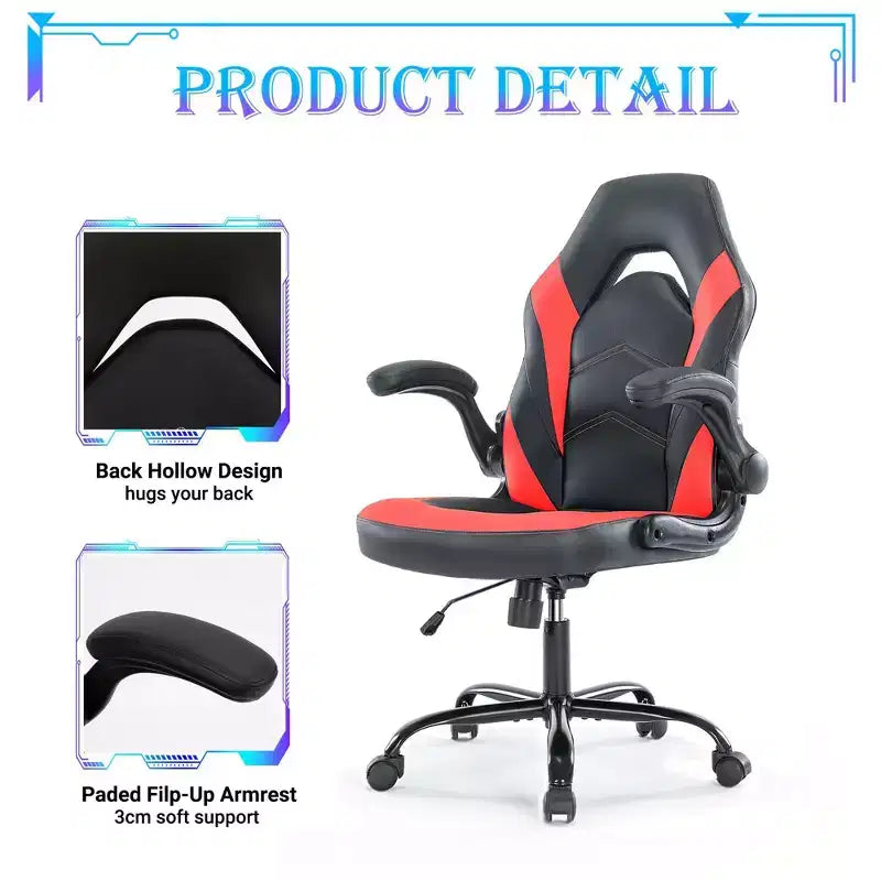 Sedia da gaming ergonomica con rivestimento in pelle PU, braccioli ribaltabili e supporto lombare