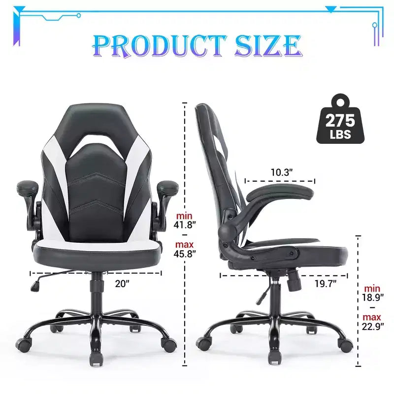 Sedia da gaming ergonomica con rivestimento in pelle PU, braccioli ribaltabili e supporto lombare
