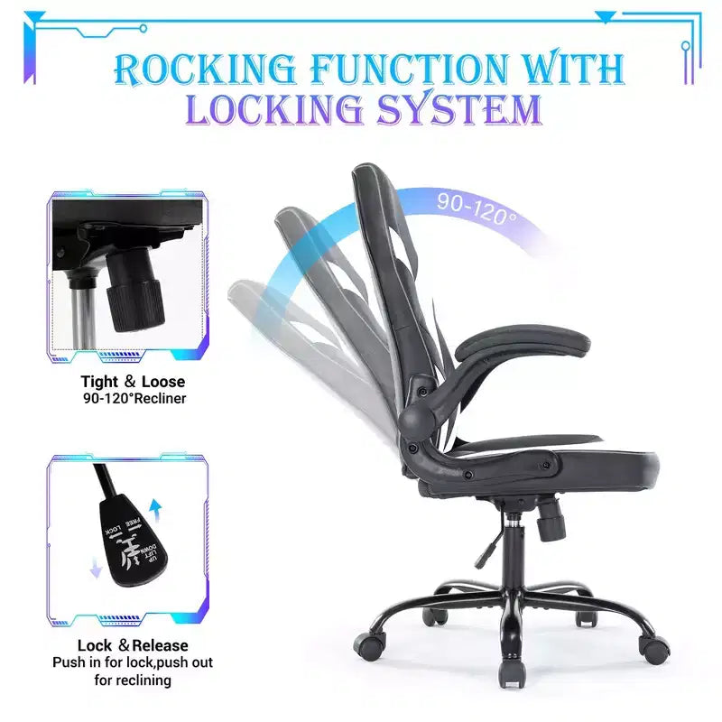 Sedia da gaming ergonomica con rivestimento in pelle PU, braccioli ribaltabili e supporto lombare