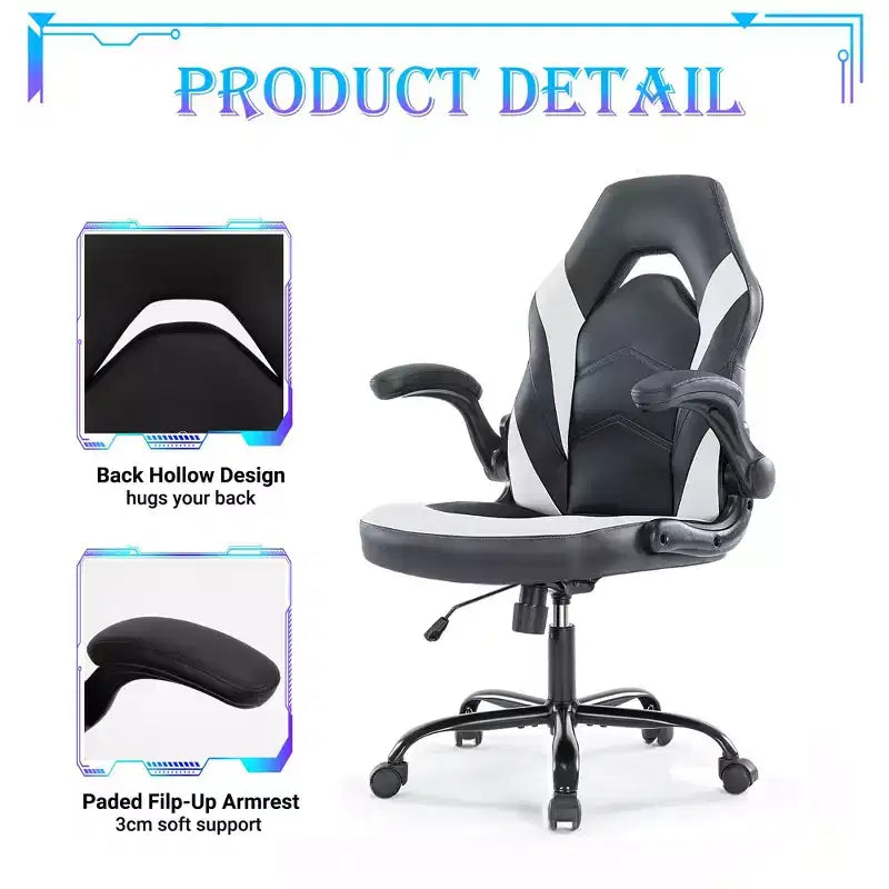 Sedia da gaming ergonomica con rivestimento in pelle PU, braccioli ribaltabili e supporto lombare