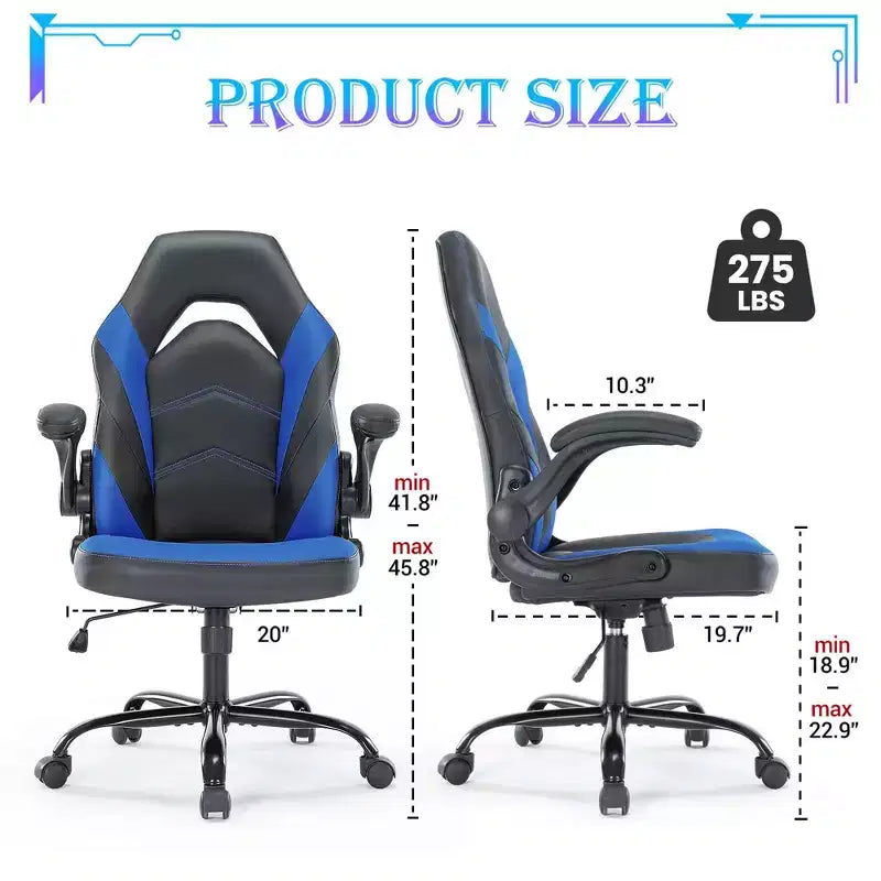 Sedia da gaming ergonomica con rivestimento in pelle PU, braccioli ribaltabili e supporto lombare
