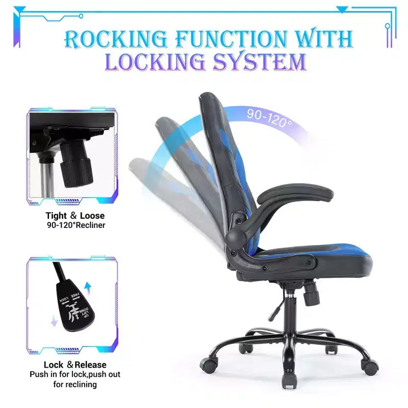 Sedia da gaming ergonomica con rivestimento in pelle PU, braccioli ribaltabili e supporto lombare
