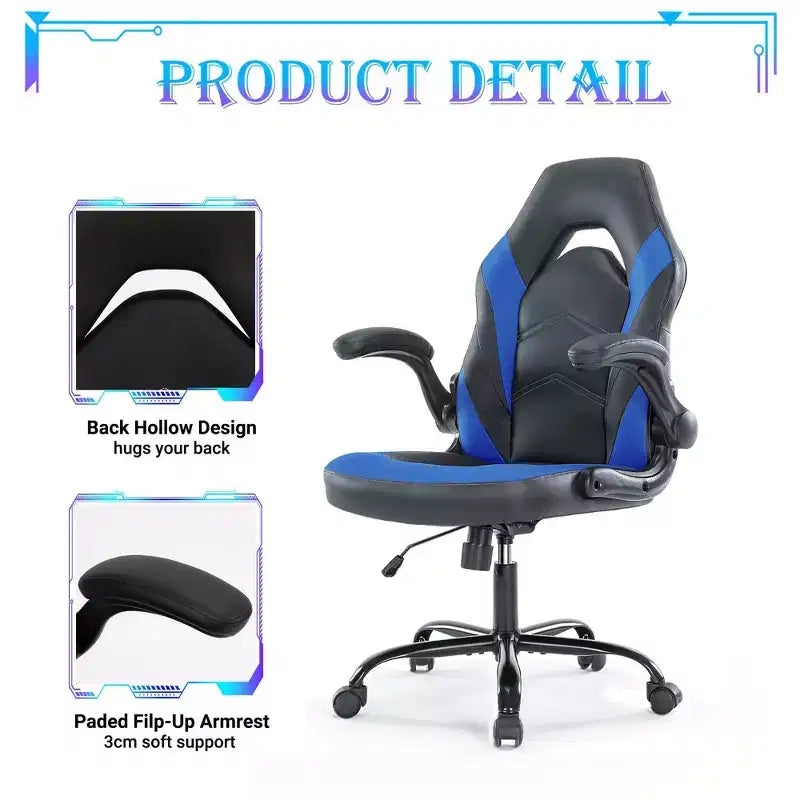 Sedia da gaming ergonomica con rivestimento in pelle PU, braccioli ribaltabili e supporto lombare