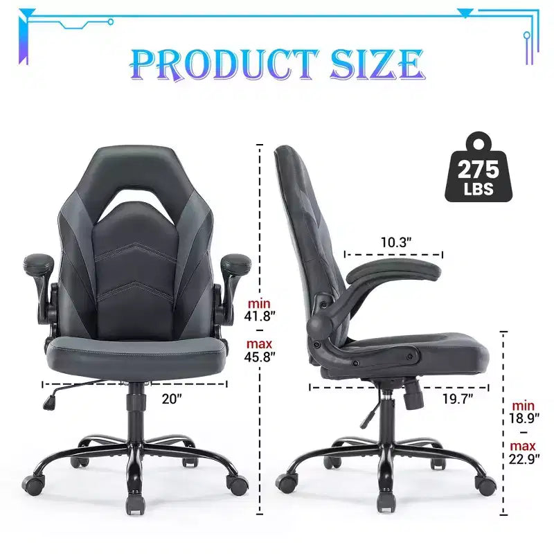 Sedia da gaming ergonomica con rivestimento in pelle PU, braccioli ribaltabili e supporto lombare