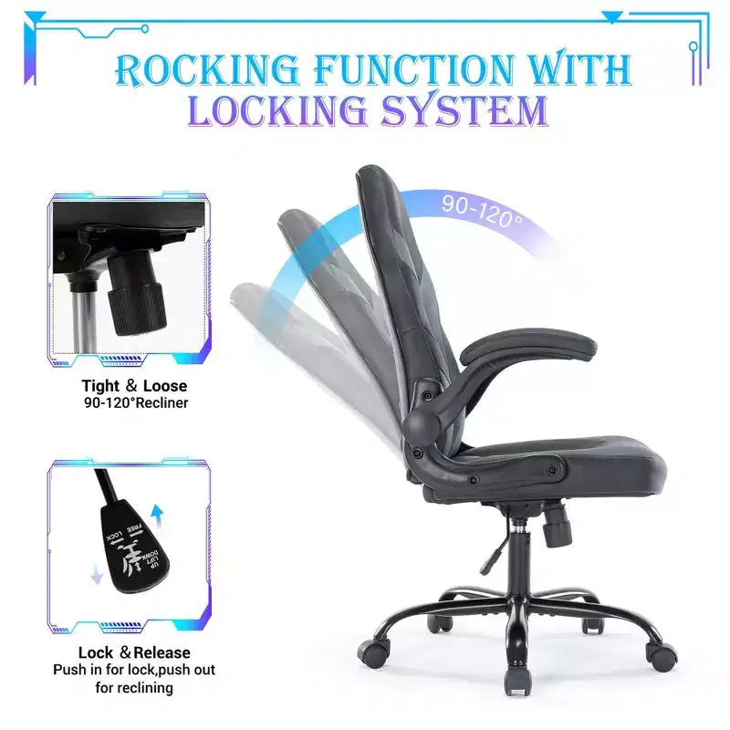 Sedia da gaming ergonomica con rivestimento in pelle PU, braccioli ribaltabili e supporto lombare