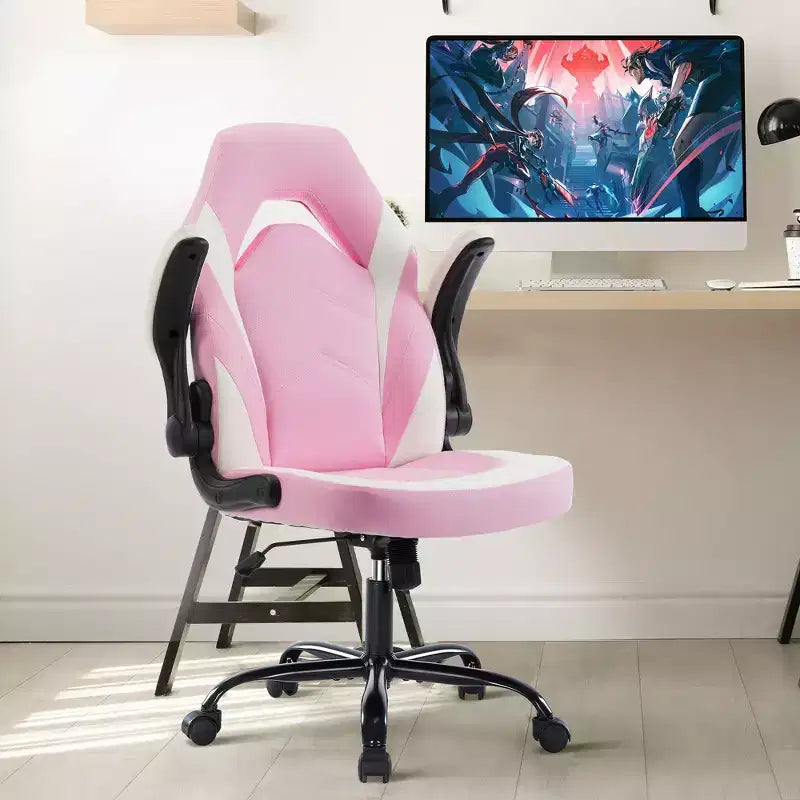 Sedia da gaming ergonomica con rivestimento in pelle PU, braccioli ribaltabili e supporto lombare