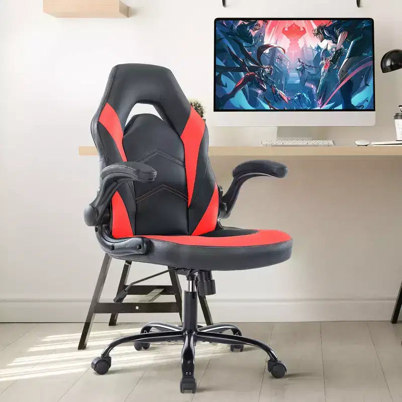Sedia da gaming ergonomica con rivestimento in pelle PU, braccioli ribaltabili e supporto lombare