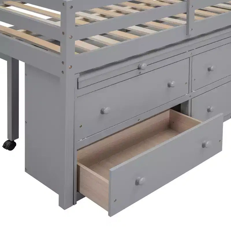 Letto a soppalco singolo con scrivania estraibile, 4 cassetti e mensole laterali, 76"L x 41.8"W x 43.3"H
