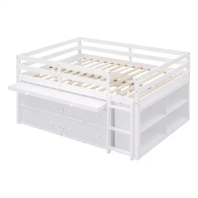 Letto a soppalco singolo con scrivania estraibile, 4 cassetti e mensole laterali, 76"L x 41.8"W x 43.3"H