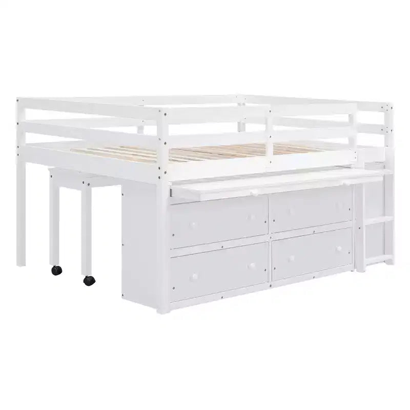 Letto a soppalco singolo con scrivania estraibile, 4 cassetti e mensole laterali, 76"L x 41.8"W x 43.3"H
