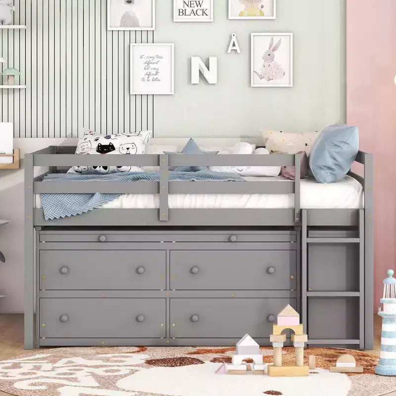 Letto a soppalco singolo con scrivania estraibile, 4 cassetti e mensole laterali, 76"L x 41.8"W x 43.3"H