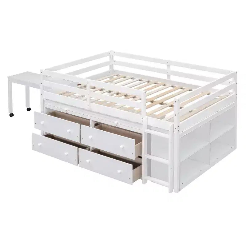 Letto a soppalco singolo con scrivania estraibile, 4 cassetti e mensole laterali, 76"L x 41.8"W x 43.3"H
