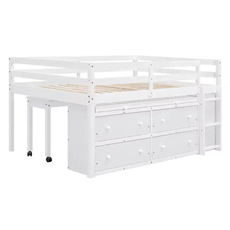 Letto a soppalco singolo con scrivania estraibile, 4 cassetti e mensole laterali, 76"L x 41.8"W x 43.3"H