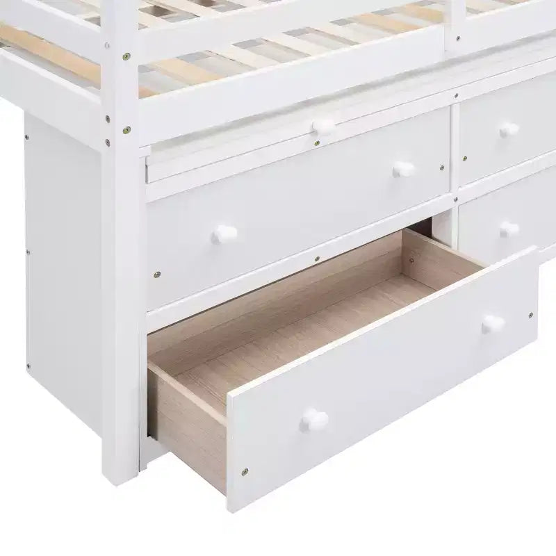 Letto a soppalco singolo con scrivania estraibile, 4 cassetti e mensole laterali, 76"L x 41.8"W x 43.3"H