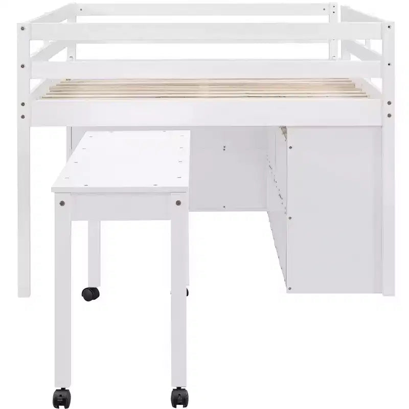 Letto a soppalco singolo con scrivania estraibile, 4 cassetti e mensole laterali, 76"L x 41.8"W x 43.3"H