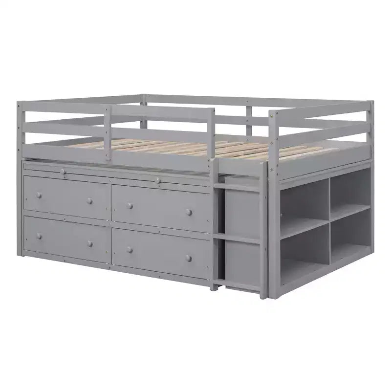 Letto a soppalco singolo con scrivania estraibile, 4 cassetti e mensole laterali, 76"L x 41.8"W x 43.3"H