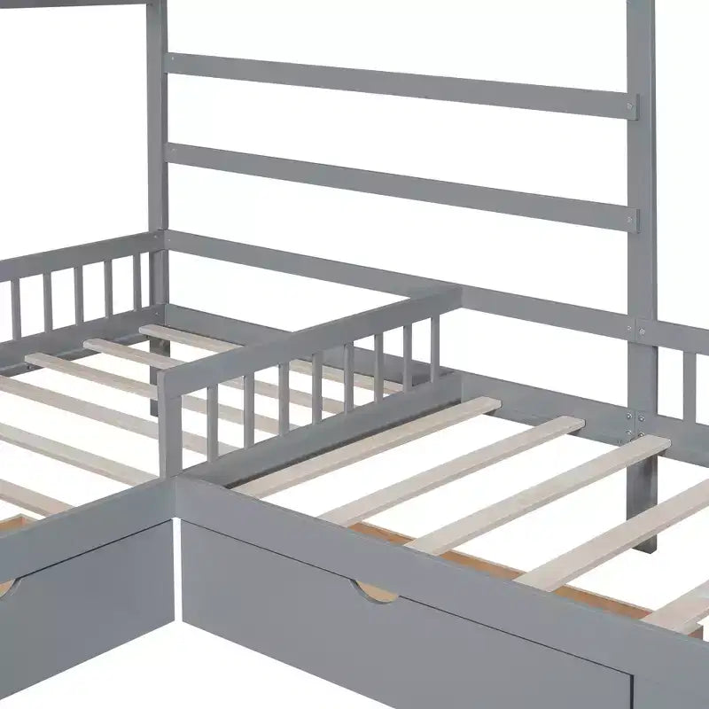 Letto a Piattaforma a Forma di Casetta per Bambini (Misura Singola) con 3 Cassetti, Legno di Pino