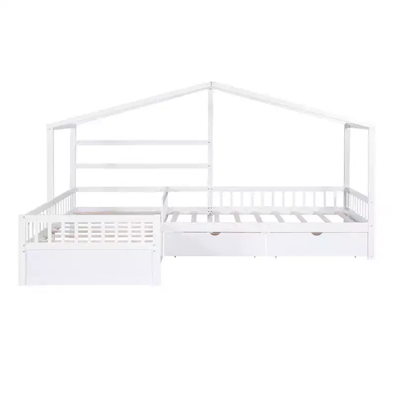 Letto a Piattaforma a Forma di Casetta per Bambini (Misura Singola) con 3 Cassetti, Legno di Pino
