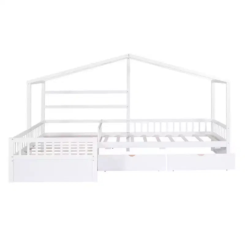 Letto a Piattaforma a Forma di Casetta per Bambini (Misura Singola) con 3 Cassetti, Legno di Pino