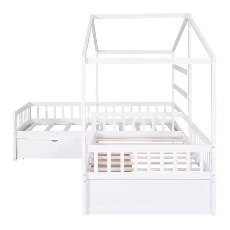 Letto a Piattaforma a Forma di Casetta per Bambini (Misura Singola) con 3 Cassetti, Legno di Pino