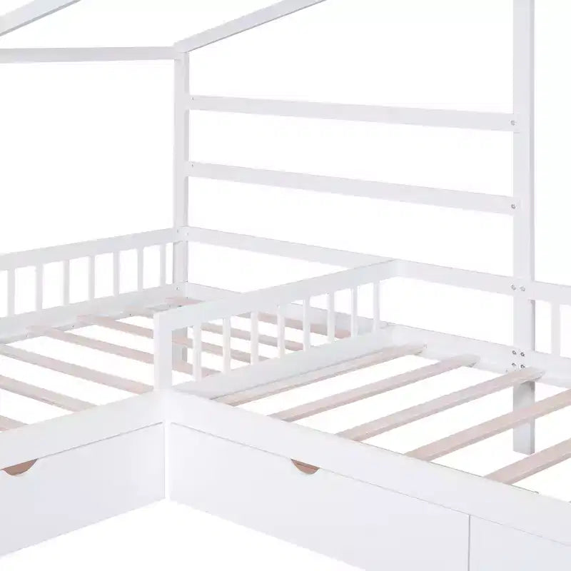 Letto a Piattaforma a Forma di Casetta per Bambini (Misura Singola) con 3 Cassetti, Legno di Pino