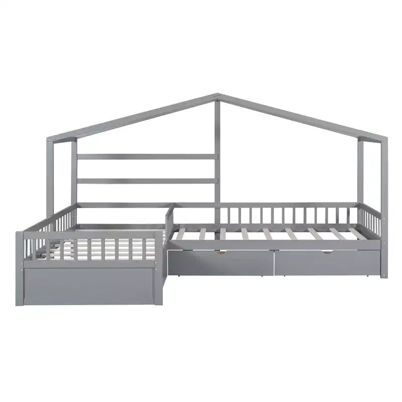 Letto a Piattaforma a Forma di Casetta per Bambini (Misura Singola) con 3 Cassetti, Legno di Pino