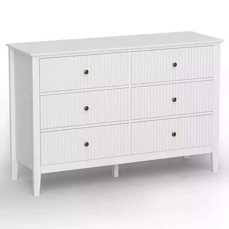 Cassettiera doppia a 6 cassetti con motivo a righe verticali, Bianco, MDF