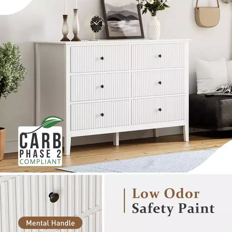 Cassettiera doppia a 6 cassetti con motivo a righe verticali, Bianco, MDF