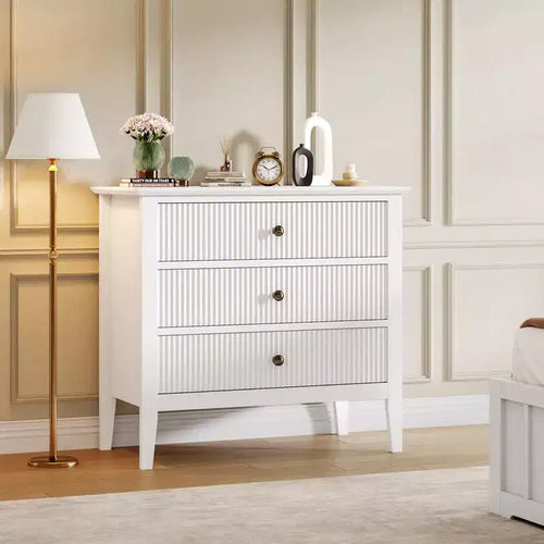 Black Fluted 3 Drawer Dresser,Modern with Vertical Texture Wood Dresser for Bedroom, Living Room, Entryway