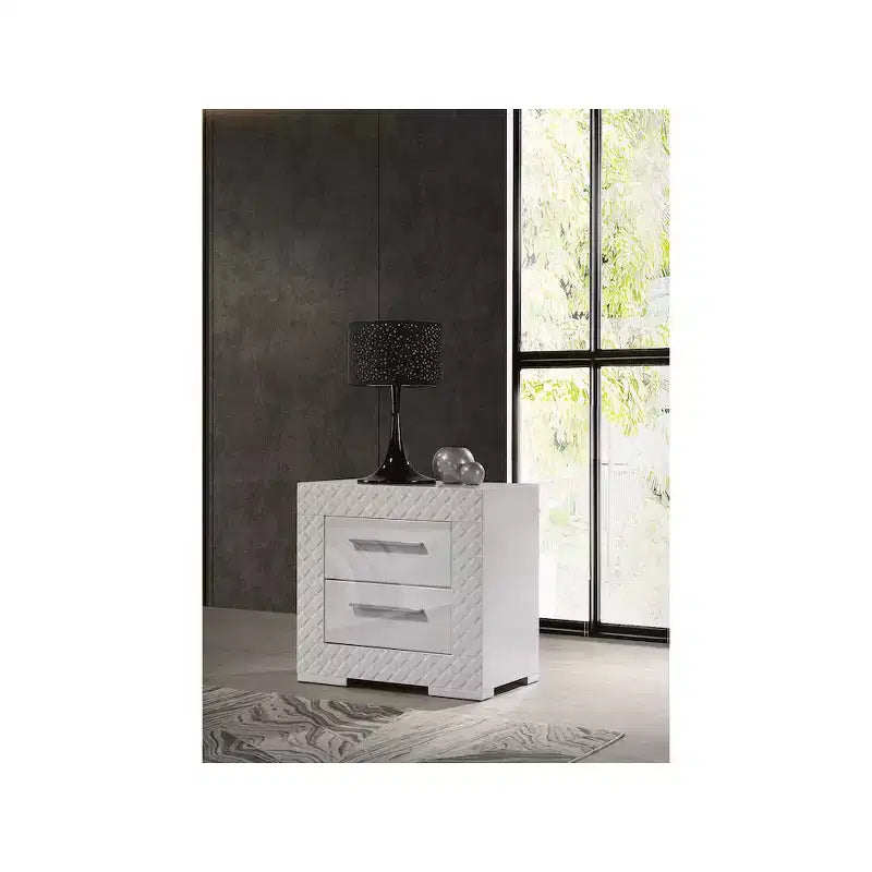 Comodino a 2 cassetti, finitura lucida, stile moderno