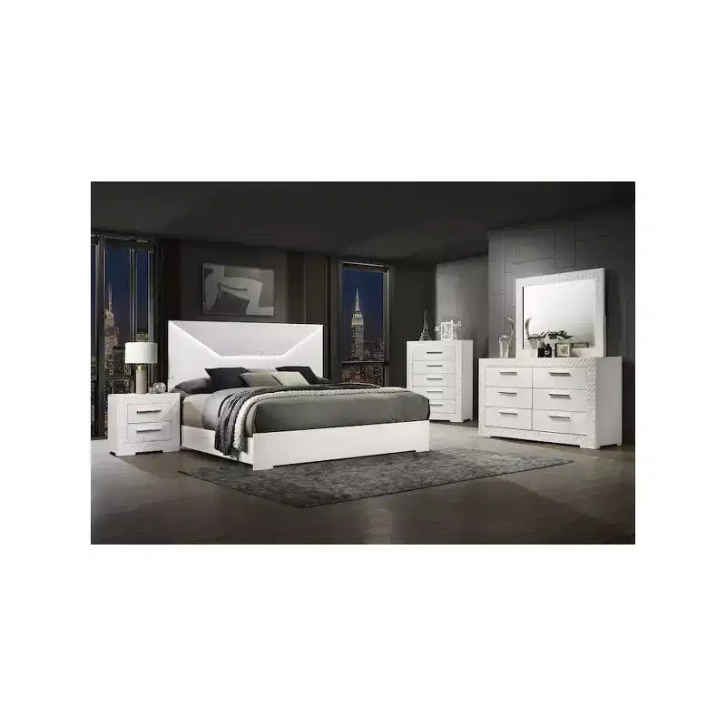 Comodino a 2 cassetti, finitura lucida, stile moderno
