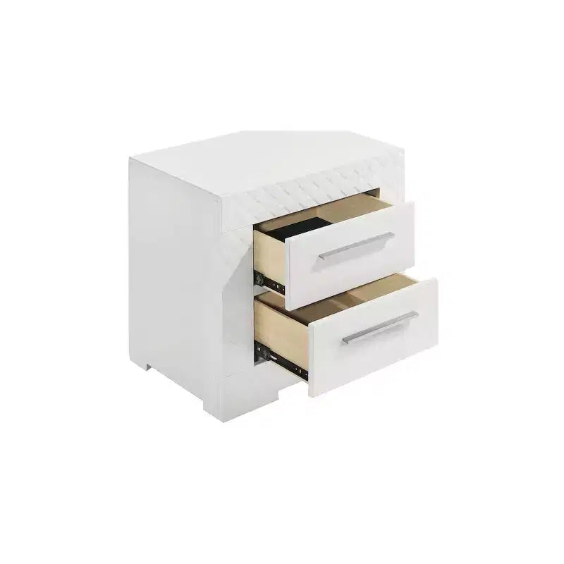 Comodino a 2 cassetti, finitura lucida, stile moderno