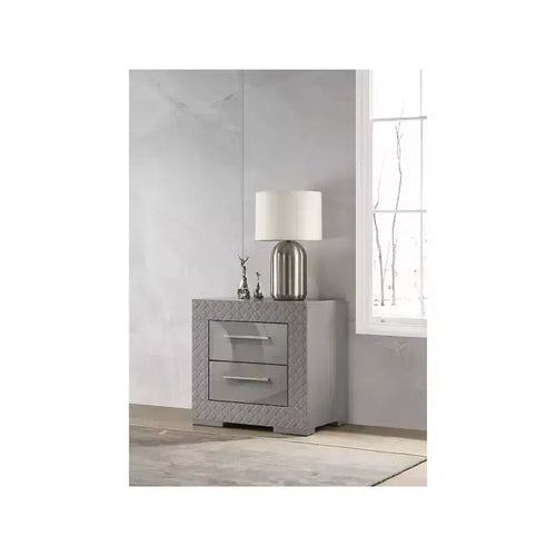 Comodino a 2 cassetti, finitura lucida, stile moderno