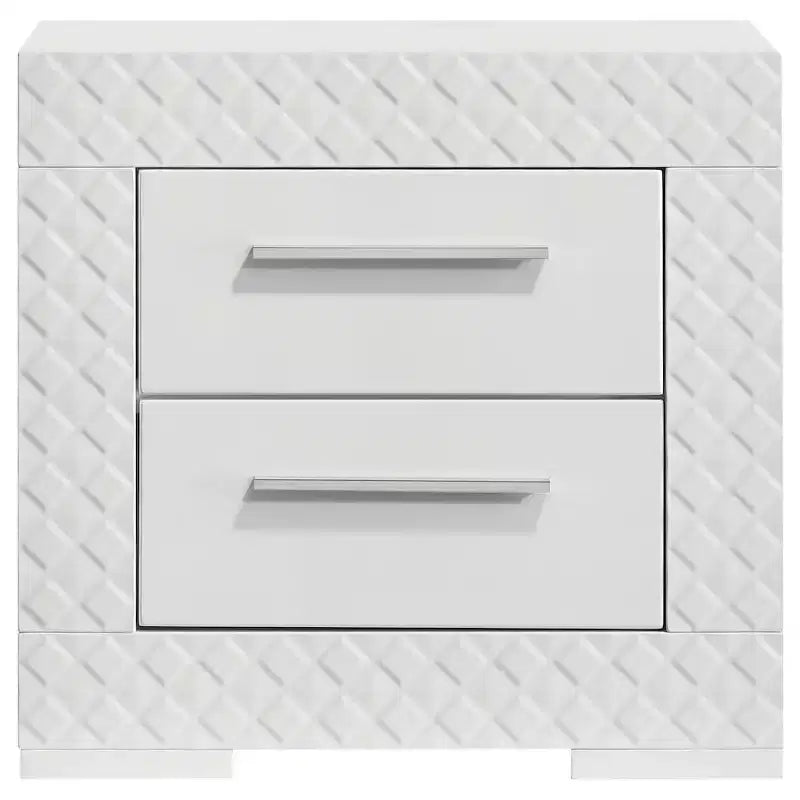 Comodino a 2 cassetti, finitura lucida, stile moderno